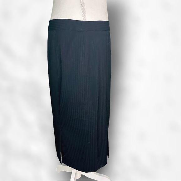 Theory Black Striped Wool Blend Split Hem Pencil Skirt Size 8 - Picture 8 of 14